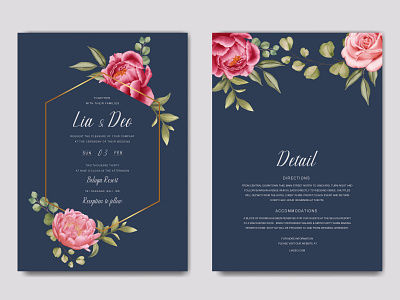 Wedding invitation card template with flower frame and dark blue background beauty bouquet card celebrate engagement floral flower frame illustration invitation leaf love mariage rose savethedate template watercolor wedding wreath