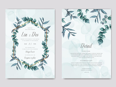 Wedding invitation template with floral ornament and gold frame background beauty bouquet card celebrate engagement eucalyptus floral flower frame gold illustration invitation leaf leaves love mariage watercolor wedding wreath