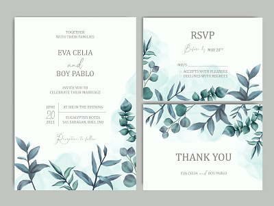 Beautiful wedding invitation card template with floral background beauty bouquet card celebrate engagement eucalyptus floral flower frame illustration invitation leaf love mariage rsvp savethedate watercolor wedding wreath