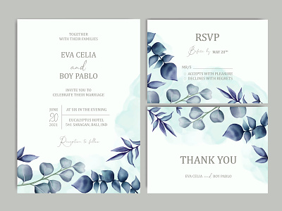 Beautiful wedding invitation card template set with floral frame background beauty bouquet card engagement eucalyptus floral flower frame illustration invitation leaf love mariage rsvp savethedate template watercolor wedding wreath
