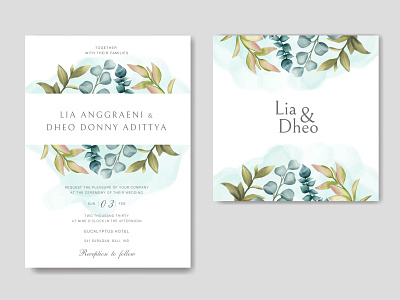 Wedding stationary template collection with greenery leaves