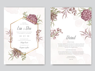 Wedding invitation card with colorful floral and leaves background beauty bouquet bundle card celebrate engagement floral flower frame illustration invitation leaf leaves mariage succulent template watercolor wedding wreath