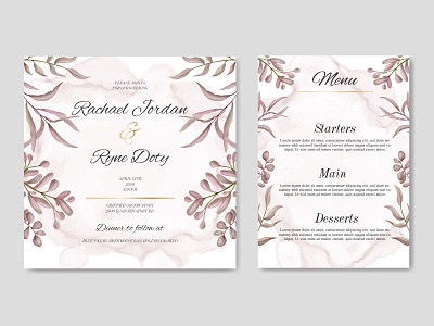 Wedding invitation template with floral ornament and gold frame background beauty bouquet bridal card celebrate engagement floral flower frame illustration invitation leaf love mariage savethedate template watercolor wedding wreath