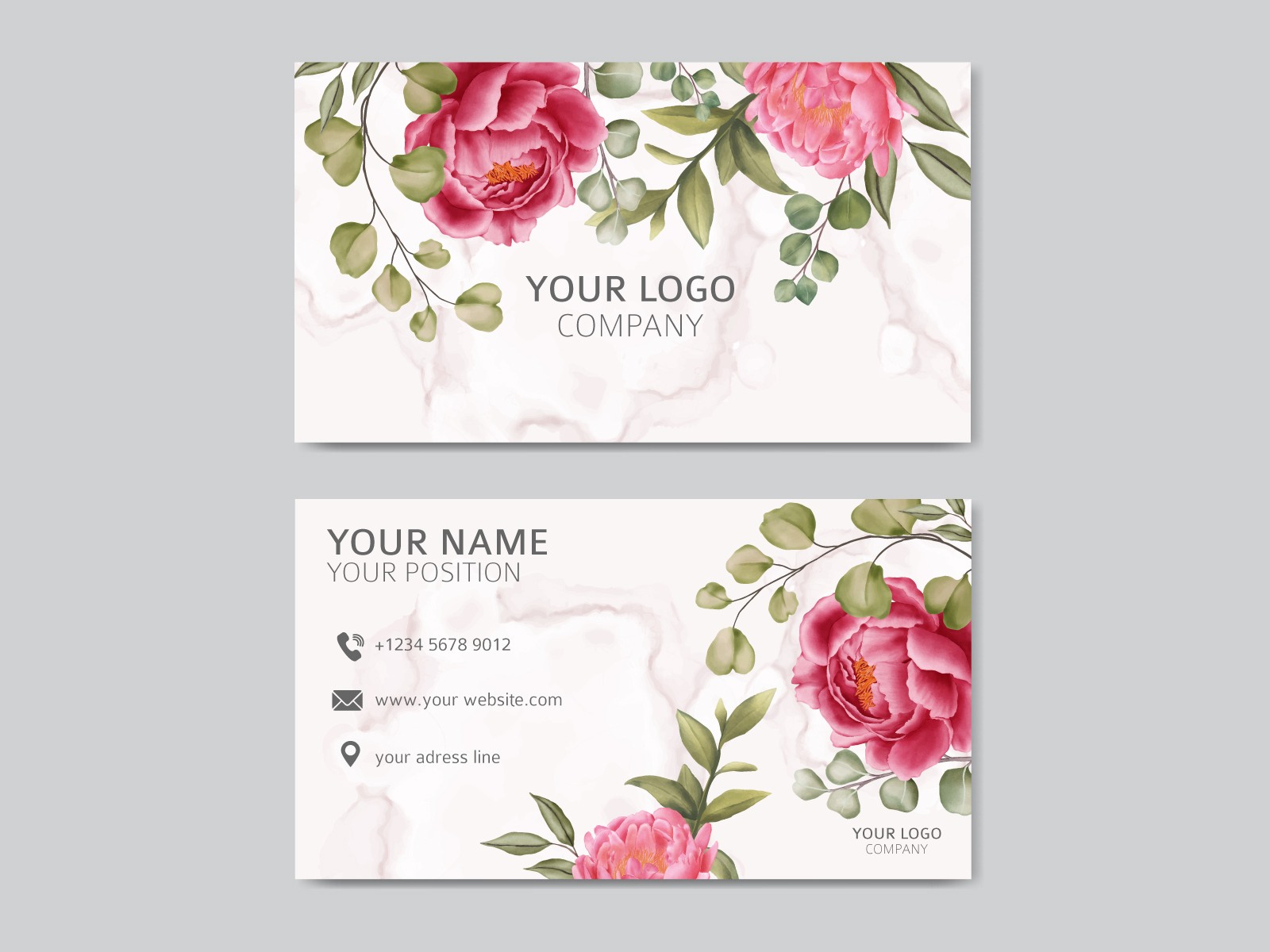 watercolor floral on business card with abstract background