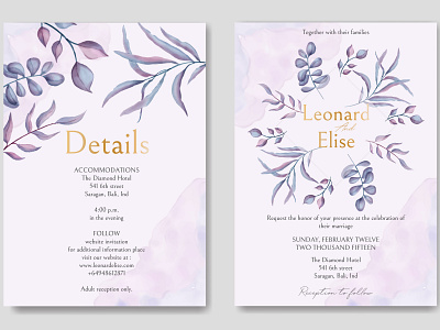 Wedding invitation with floral ornament and gold font