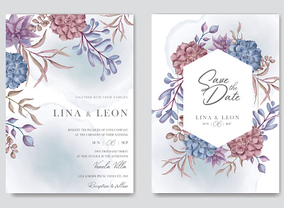 Beautiful wedding invitation card template with floral succulent background beauty bouquet card celebrate engagement floral flower frame illustration invitation leaf love mariage savethedate succulent template watercolor wedding wreath