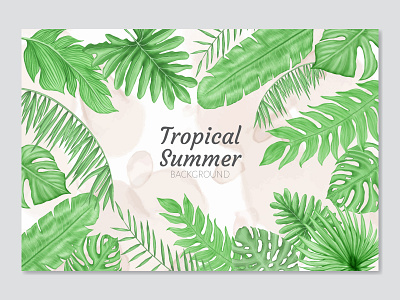 Summer background with tropical leaves background card exotic floral frame holiday illustration invitation leaf leaves monstera palm plant poster summer template tropical wallpaper watercolor wedding