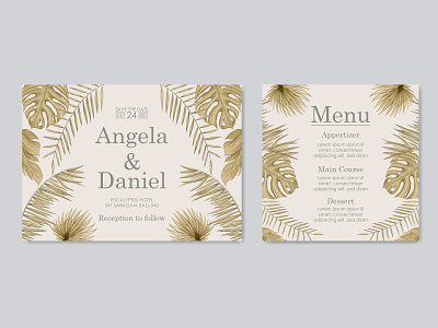 Vintage tropical leaves for wedding invitation card template