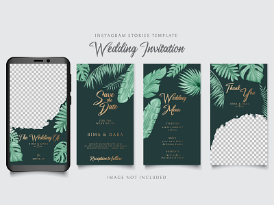 Instagram stories template for wedding invitation tropical leaf