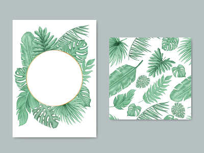 Natural background with tropical leaves seamless pattern background cover exotic floral frame holiday illustration invitation leaf leaves monstera palm plant poster summer template tropical wallpaper watercolor wedding