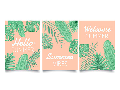 Hand drawn summer tropical leaves poster template
