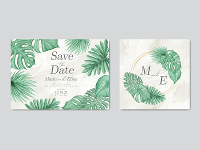 Tropical leaves frame wedding invitation card template bundle