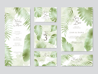 Watercolor abstract floral wedding invitation template bundle abstract background bundle card engagement floral illustration invitation leaf leaves marriage party save the date stationery summer template texture tropical watercolor wedding