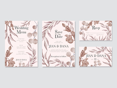 Beautiful watercolor leaf wedding invitation template pack