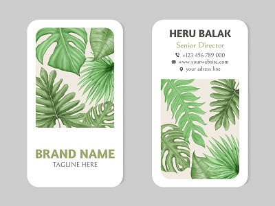 Tropical summer leaves business card template background brand business card card company card corporate floral frame illustration leaf template watercolor