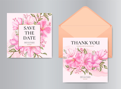 Watercolor cherry blossom floral and leaves wedding card set art background bloom blossom card cherry blossom engagement floral flower frame greeting invitation leaf love mariage painting plant template watercolor wedding