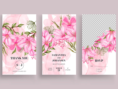 Pink flower instagram stories collection for wedding invitation background card celebrate engagement floral flower frame instagram instagram stories invitation leaf leaves love mariage post savethedate social media template watercolor wedding