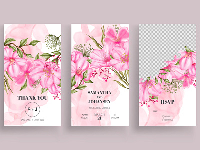 Pink flower instagram stories collection for wedding invitation