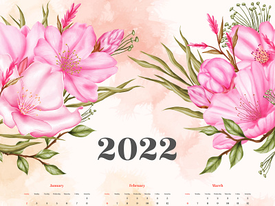 Watercolor cherry blossom new year 2022 calendar template