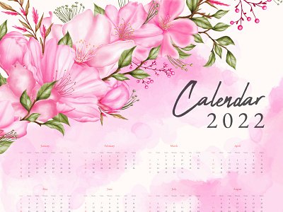 Vintage cherry blossom floral calendar 2022 with bouquet