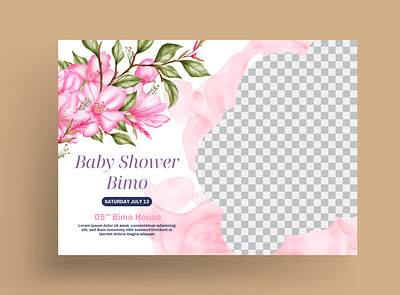 Baby shower invitation card with cherry blossom background announcement baby shower background banner birth card celebration cherry blossom floral flower frame greeting happy birthday illustration invitation leaf party sakura template watercolor