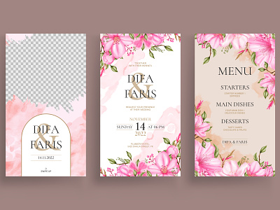 Cherry blossom wedding instagram stories template celebration cherry blossom engagement floral flower instagram instagram stories invitation lea leaf love marriage post sakura save the date social media stories template watercolor wedding