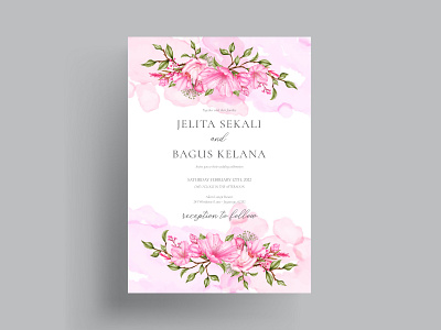 Beautiful sweet pink cherry blossom wedding invitation template
