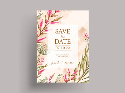 Lovely watercolor leaves wedding invitation template abstract art card cherry blossom engagement floral flower greeting invitation leaf love marriage plant rsvp sakura save the date template watercolor wedding wedding invitation