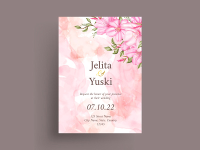 Watercolor cherry blossom wedding invitation theme abstract art card cherry blossom engagement floral flower greeting invitation leaf love marriage plant rsvp sakura save the date template watercolor wedding wedding invitation