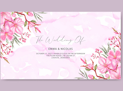 Cherry blossom watercolor wedding banner template background