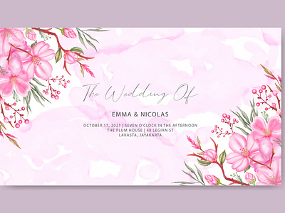 Cherry blossom watercolor wedding banner template
