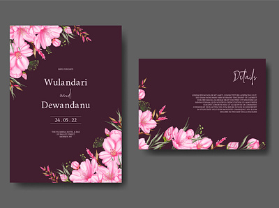 Elegant watercolor cherry blossom wedding invitation card set background