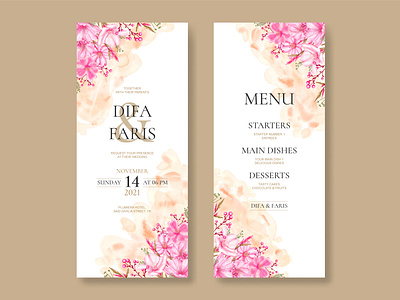 Romantic watercolor cherry blossom wedding menu card set