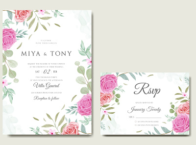 Romantic Wedding Invitation With Colourful Floral & Leaves background beauty design eucalyptus illustration leaves