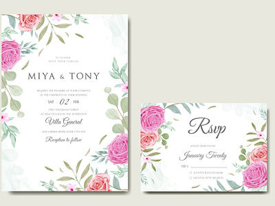 Romantic Wedding Invitation With Colourful Floral & Leaves