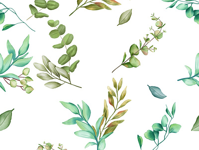Eucalyptus leaves seamless background design echeveria frame greenery pastel pattern seamless succulent vector watercolor wedding