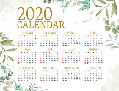 elegant leaves background for 2020 calendar 2020 background calendar calendar design design eucalyptus floral frame illustration leaf leaves vector watercolor