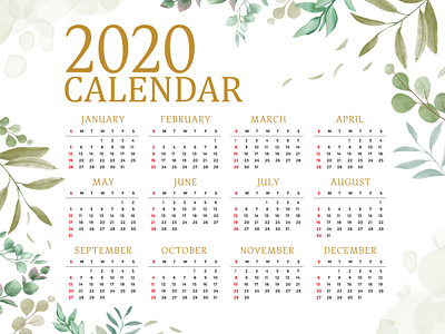 elegant leaves background for 2020 calendar