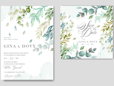 Vintage wedding invitation card with leaves bundle background beauty bridal card eucalyptus floral frame illustration invitation leaf leaves love mariage watercolor wedding wedding card wedding invitation wedding invite weddings wreath