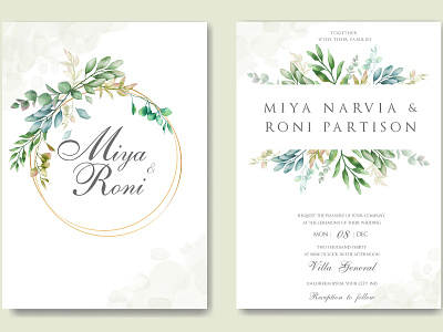 Wedding invitation with floral ornament eucalyptus illustration leaves