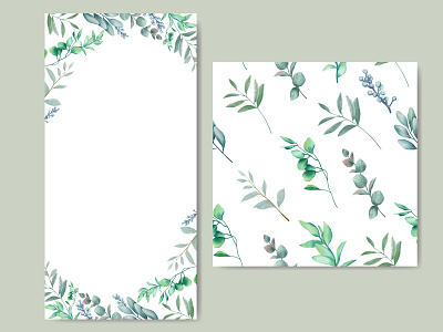 Elegant wedding invitation with leaves background seamless background banner beauty bouquet bundle card eucalyptus floral frame green illustration invitation leaf leaves pattern seamless set template watercolor wedding