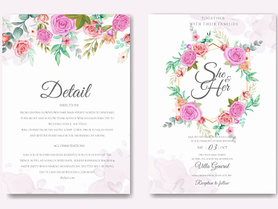 Wedding invitation with floral ornament background bundle card creamy eucalyptus floral flowers frame illustration illustrator invitation leaf leaves pink rose template watercolor wedding white