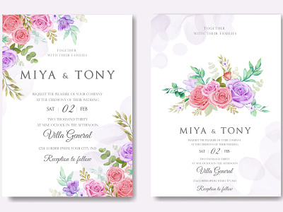 Wedding invitation with floral ornament background beauty bouquet bridal bundle card celebrate eucalyptus floral flower frame illustration invitation leaf leaves mariage rose set watercolor wedding