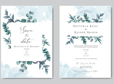 Wedding invitation with floral ornament background beauty blue bridal bundle card celebrate eucalyptus floral frame illustration invitation leaf leaves mariage set template watercolor wedding wreath