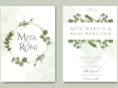 Greenery wedding invitation with eucalyptus background beauty bouquet bridal bundle card celebrate eucalyptus floral frame green illustration invitation leaf leaves mariage set watercolor wedding wreath