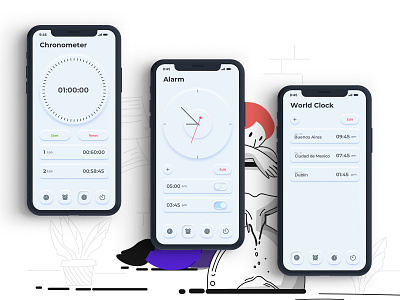 Neuromorphic alarm clock app app design minimal neuromorphic ui uidesign uiux ux uxui