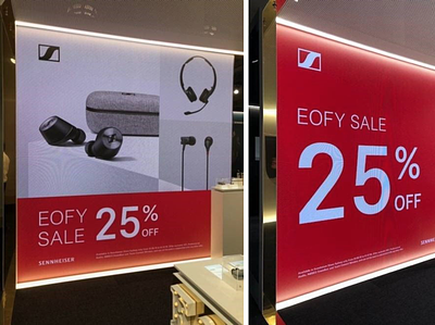 Sennheiser EOFY Sale Campaign design digital signage graphic design retail design retail signage store signage