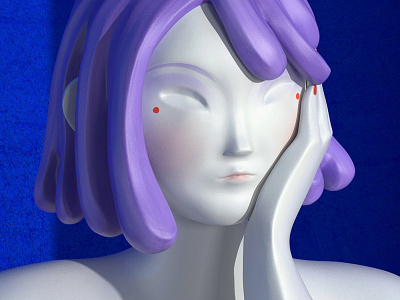 Contemplative 3d 3d artist 3d character 3d sculpting c4d cgi character character design cinema4d design digital art girl illustration maxon purple hair redshift render sculpting substance painter zbrush