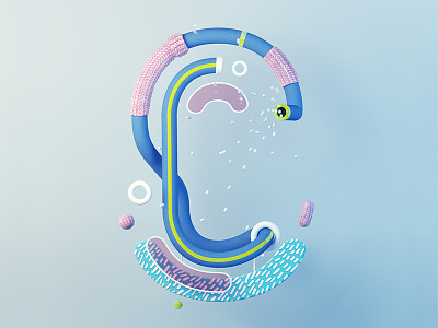 C 36daysodtype 3d blue c c4d cgi cinema4d illustration letter sock typography