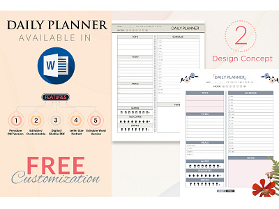 Daily Planner Design in Microsoft Word & Digital PDF